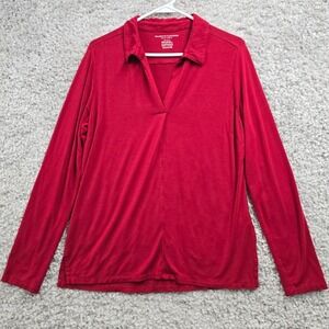 Majestic Filatures Womens Red Stretch Long Sleeve‎ Top Size 4 (Large) Soft Basic